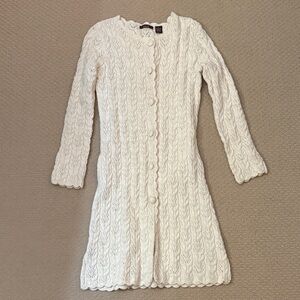 Chic White Cable Knit long sweater cardigan